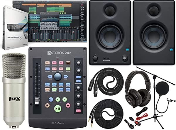 Presonus Iostation 24C 2X2 Usb-C Interfaz De Audio Y Controlador De Producción Con Studio One 5 Artist Software Pack Y Eris E3.5 Pares De Monitores De 2 Vías Y Kit De Micrófono Profesional