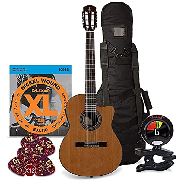 XPIX Alvarez Ac65Hce Artist 30 Series Guitarra Eléctrica Híbrida Clásica (Brillo Natural) Con Cuerdas Capo Púas Y Accesorios Esenciales