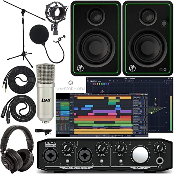 Mackie Onyx Producer 2-2 Interfaz De Audio/Midi Con Herramientas Profesionales Primero/Tracktion Software De Producción De Música Cr4-X Monitor Par Condensador Micrófono De Estudio Xlr Auriculares Soporte De Micrófono