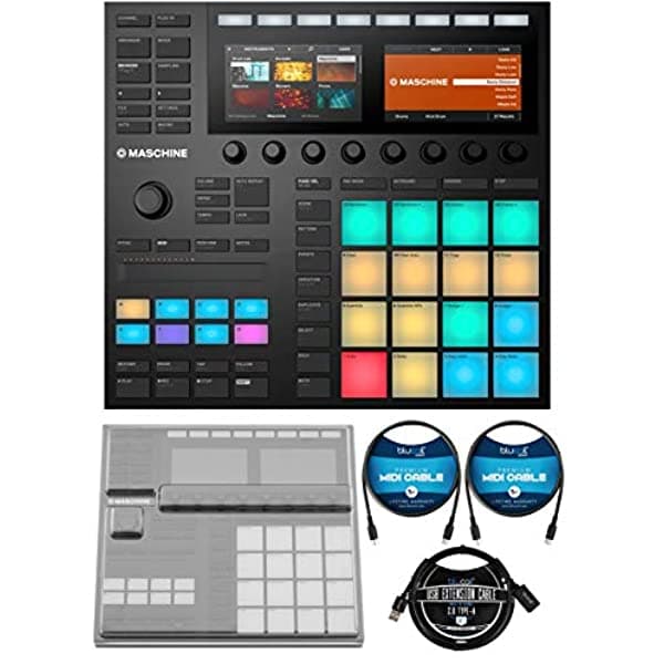 Native instrumentos Maschine Mk3 Controlador De Tambor E Interfaz De Audio Usb Con Cubierta Protectora Decksaver Para Mk3 Blucoil 3-Ft Usb 2.0 Tipo A Cable De Extensión Y 2 Unidades De Cables Midi De 5 Pies A1857