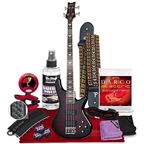 PS Schecter Stiletto Extreme-4 - Bajo Eléctrico (4 Cuerdas Black Cherry) Con Correa de Guitarra Afinador y Paquete de Accesorios de Lujo Schecter 2500_D