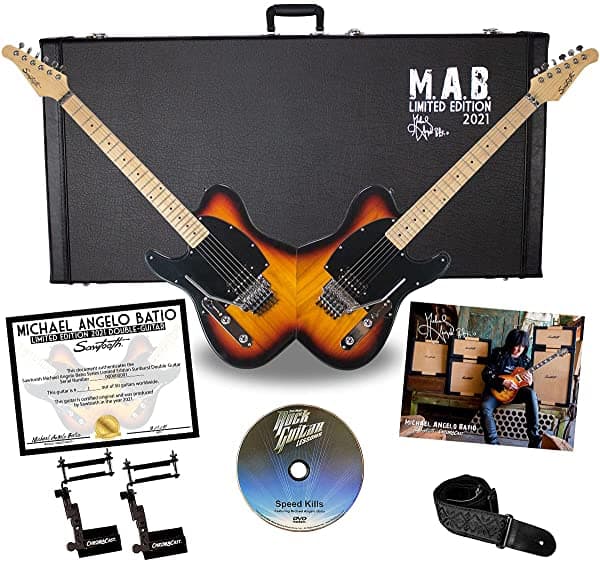 Sawtooth Michael Angelo Batio 2021 Edición Limitada Sunburst Doble Guitarra Con Floyd Rose Incluye Funda Chromacast Edición Limitada Correa Tejida Negra 2 Amortiguadores De Cuerdas Coa Dvd De Lección Speed Kills ST-ST-MDBL-SBB