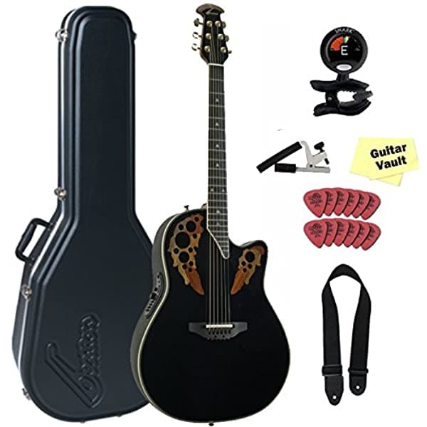 Unknown Ovation Ax Serie 2078 Ax-5 Acoustic-Electric Guitarra Con Carcasa Rígida Bundle Negro