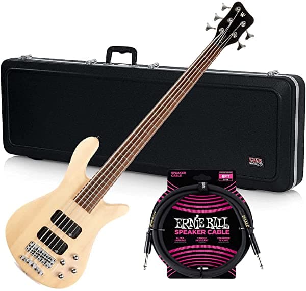 Clutch Warwick Rockbass Streamer 5-String Bajo - Satén Transparente Natural Gator Gc-Bass Case Eball Cable Bundle