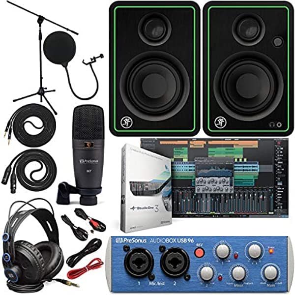 Presonus Audiobox 96 - Kit De Interfaz De Audio Con Software Studio One Artist Con Mackie Cr4-Xbt (2 Monitores Multimedia Bluetooth Cable De Instrumento)
