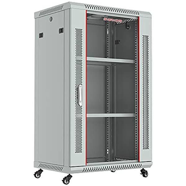Sysracks - Estante Para Servidores - Armario De Pared - 18 U - Montaje En Pared Con Ventiladores - Rack De Audio - Rack De Red - Armario Av De 24 Pulgadas De Profundidad - Con Ruedas - Pdu - Estante - Armario De Bloqueo - Gris