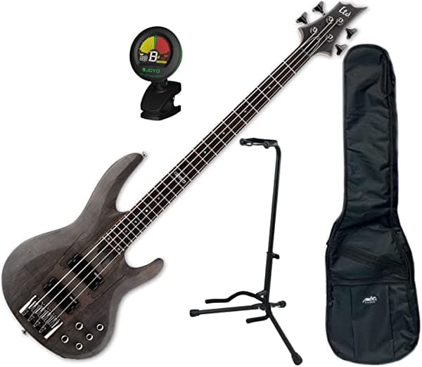ESP LTD B-204SM STBLKS Bajo Eléctrico de 4 Cuerdas con Gig Bag, Soporte y Afinador B204SMSTBLK BUNDLE