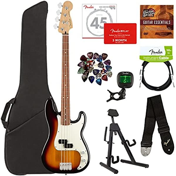 Fender Player Precision Bass - Bajo Eléctrico 3-Color Sunburst con Funda, Cable, Afinador, Correa, Cuerdas, Púas y Clases Online 0149803500-COMBO-STD