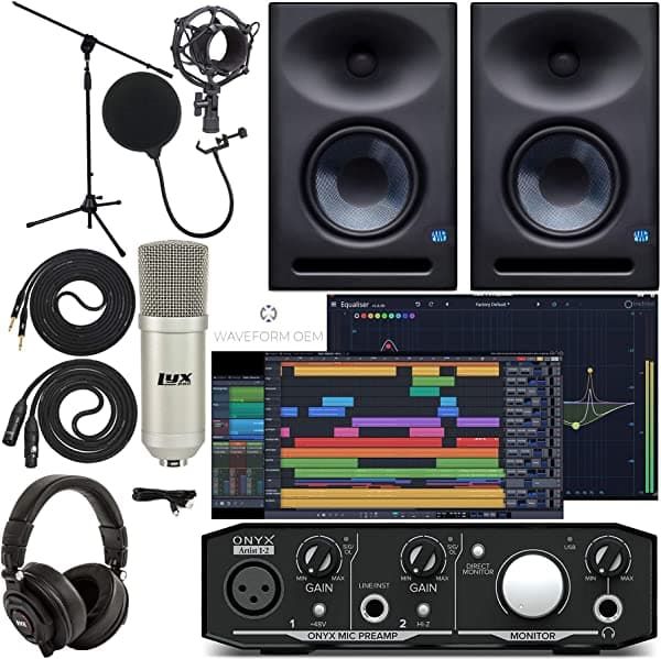 Mackie Onyx Artist 1-2 Interfaz De Audio Con Pro Tools First/Tracktion Software De Producción De Música Eris E7 Xt Par De Monitores De Estudio De 2 Vías Micrófono De Estudio Condensador Xlr Auriculares Soporte De Micrófono