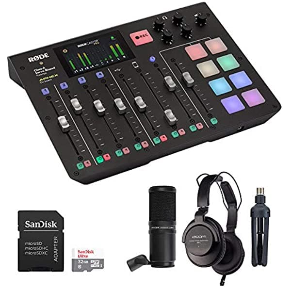 Rode Rodecaster Pro Podcast Production Studio Bundle Con Auriculares Akg K240 Studio Pro Y Tarjeta De Memoria De 32 Gb RCP