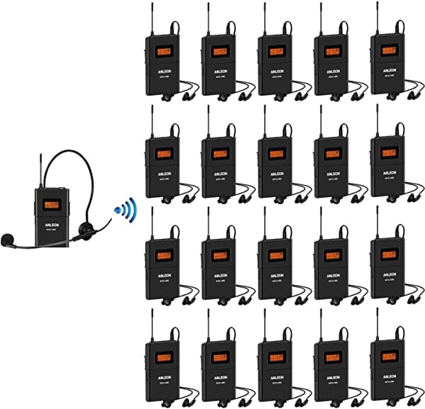 Anleon Mtg-100 Sistema De Guía Turística Inalámbrica Profesional 902-927Mhz Para Guías Turísticos Profesores Entrenadores Presentaciones Interpretación Simultánea (1 Transmisor Y 20 Receptores)