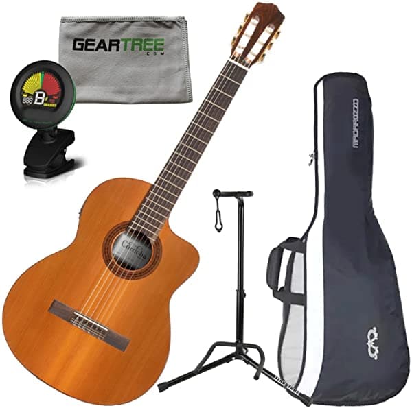 Cordoba C5-CE Guitarra Electroacústica de Cuerdas de Nylon con Soporte de Gamuza, Afinador y Funda de Transporte 10812954