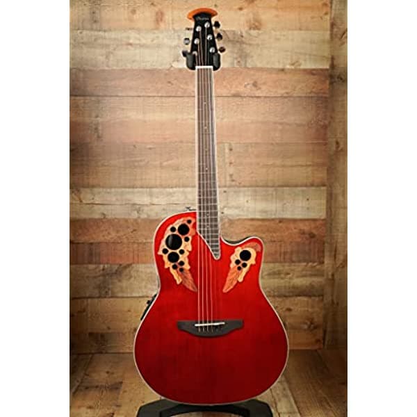 Unknown Ovation Celebrity Collection - Guitarra Electroacústica de 6 Cuerdas para Diestros Ruby Red Cuerpo Súper Poco Profundo (CE48-RR)