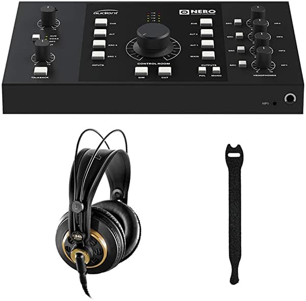 Controlador De Monitor De Escritorio Audient Nero Con Auriculares Akg K 240 Studio Pro Y Paquete De 10 Correas De Sujeción Táctiles