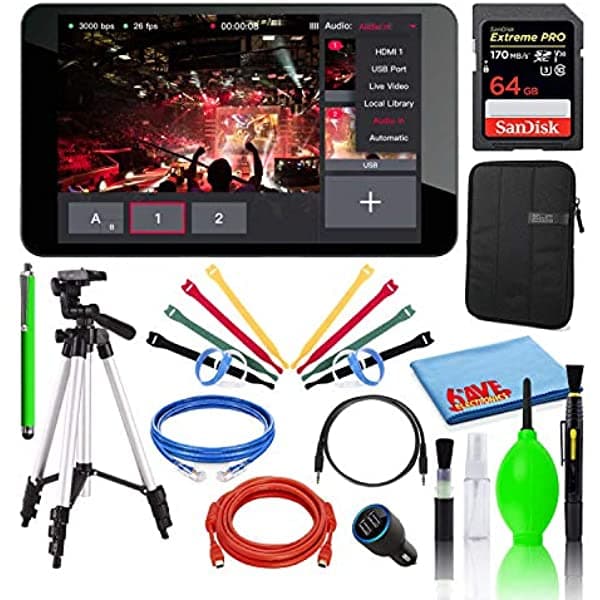 Yololiv Yolobox - Dispositivo De Estudio Multicámara Portátil Con Tarjeta De Memoria Sandisk Extreme Pro De 64 Gb Cable Ethernet Cable Hdmi Bridas Para Cable Funda Para Tablet Kit De Limpieza Y Más