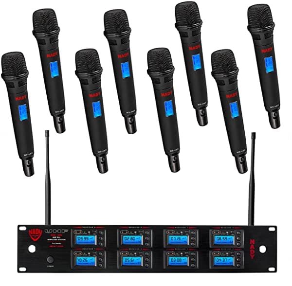 Nady 8W-1Ku Ht Octo True Diversity 1000 Canales Uhf Sistema Inalámbrico Profesional Con 8 Micrófonos De Mano - Autoscan - Emparejamiento Automático Del Transmisor - Construcción Todo Metal 8W-1KU-HT-NEUS