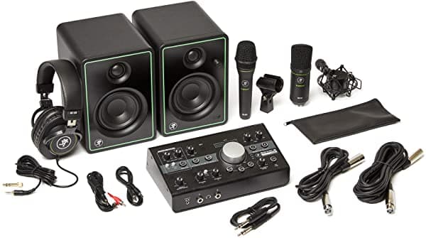 Mackie Paquete De Estudio Con Monitores Cr3-X Controlador/Interfaz De Monitor De Estudio De Gran Perilla Micrófono Dinámico Em89D Micrófono De Condensador Em91C Y Auriculares Mc-100 Studio Bundle