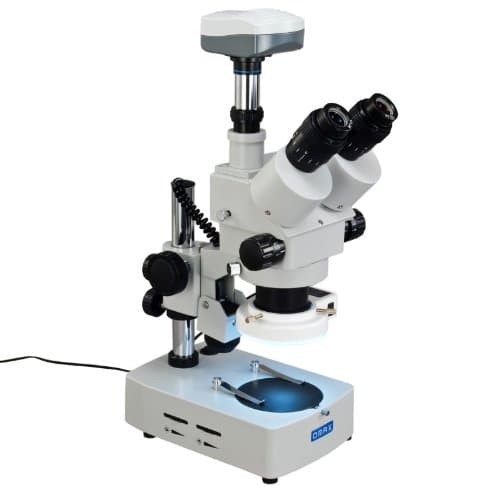 OMAX 3.5X-90X Microscopio Estéreo Trinocular con Zoom Digital, Sistema de Iluminación Dual y Aro de Luz Adicional de 54 LED y Cámara Digital USB de 9.0MP