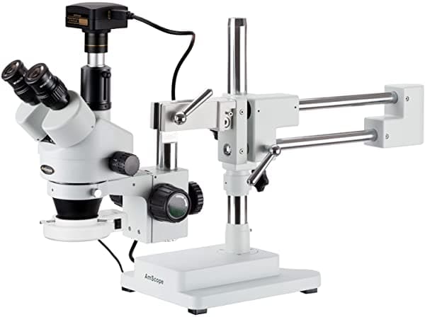 Amscope Sm-4Tz-64S-3M Microscopio Digital Con Zoom Estéreo Trinocular Ocular Wh10X Aumento 3.5X-90X Objetivo De Zoom 0.7X-4.5X Anillo Led De 64 Bombillas Soporte De Brazo Doble 110V-240V Incluye Lentes De 0.5X Y 2.0X Y Cámara De 3Mp Con Lente De Reducción Y Software