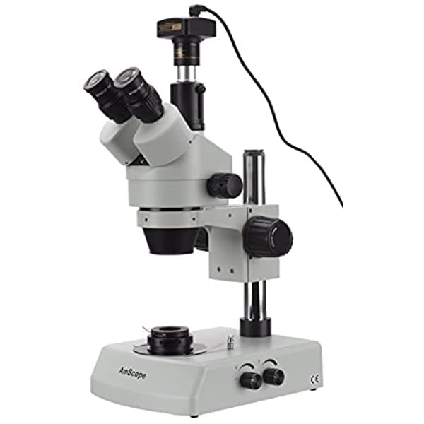 Amscope 7X-45X Gem Stereo Microscopio Dual Halogen Luces Y Darkfield Condenser + 5Mp Camara SM-2T-DK-5M