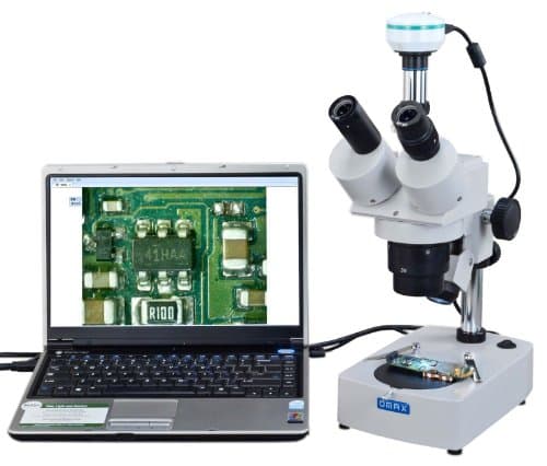OMAX 10X-20X-30X-60X Microscopio Estéreo Trinocular Digital, Cámara Digital USB de 2.0MP y Sistema de Iluminación Dual