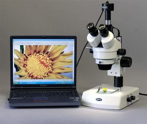 AmScope SM-2TZ-3M Microscopio Trinocular Profesional con Zoom Digital, Oculares Estéreo WH10X, Zoom de Aumento 35X-90X, Lente 0.7X-4.5X, Iluminación Halógena, Soporte de Pilar Superior e Inferior, 110V-120V, Incluye Cámara de 3MP con Lente de Reducción de 0.5X y Lente Barlow 2.0X y Software