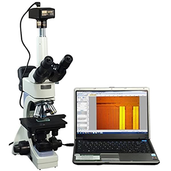 OMAX M83MPTR-C140U 40X-2000X Microscopio Metalúrgico Trinocular Infinito con Luz Transmitida/Reflejada y Cámara de 14MP y Lente Seco de 100X