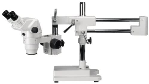 AmScope ZM-4BV3 Microscopio Estéreo Binocular Profesional con Zoom Oculares EW10X y EW20X 2X-180X Aumento Lente con Zoom 0.67X-4.5X Iluminación Ambiental Soporte de Brazo Boom de Doble Brazo Incluye Lentes Barlow 0.3X y 2.0X