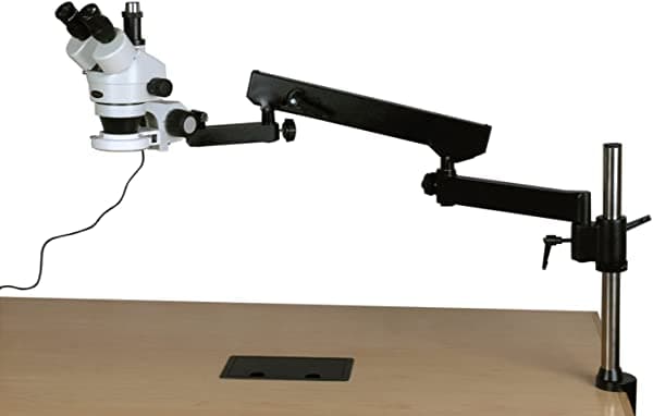 AmScope 35X-225X Microscopio Estéreo con Zoom Simul-Focal Articulado de 144 LED + Cámara de 5 MP SM-8TPW2-144S-5M