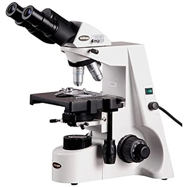 AmScope B690A-PL Siedentopf Microscopio Compuesto Binocular 40X-1500X de ampliación, oculares WH10X y WH15X Super-Widefield, objetivos Plan Infinity, brightfield, condensador Köhler, platina mecánica de doble capa