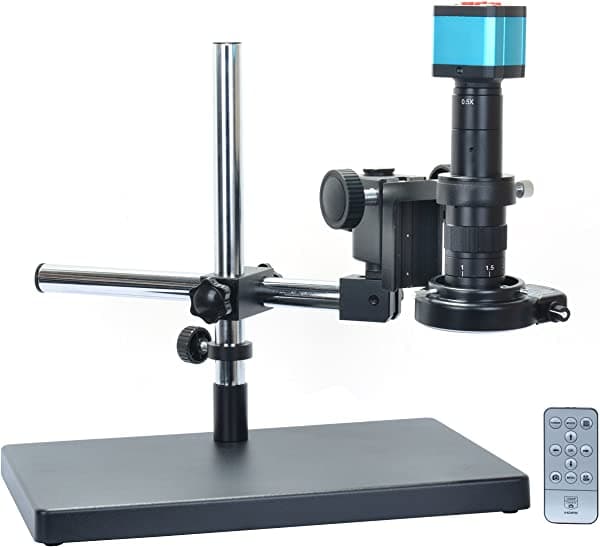 HAYEAR Kit De Control Remoto De Cámara De Microscopio Hdmi De 14 Mp Para Laboratorio Industrial Pcb Salida Usb Tarjeta Tf Lente De Montaje En C 180 X + Soporte Estéreo Grande + 144 Luces Led HY-2307W