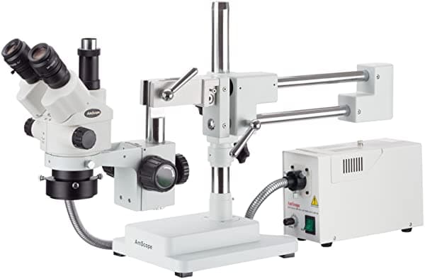 Amscope Microscopio De Zoom Estéreo Simul-Focal 3.5X-180X Con Un Anillo De Luz De Fibra Óptica SM-4NTPZZ-FOR