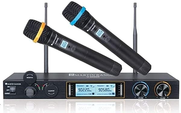 Martin Ranger U-6800R - Micrófono Inalámbrico (Doble Canal Uhf 900 Mhz Batería De Litio Recargable Por Usb)