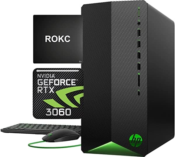 [GeForce RTX 3060] PC de Escritorio HP Pavilion 2022 32GB de RAM SSD de 1TB + Disco Duro de 2TB Intel i5-10400F Mouse y Teclado con Cable Bluetooth Wi-Fi USB Tipo C DisplayPort HDMI Windows 11 Alfombrilla para Mouse