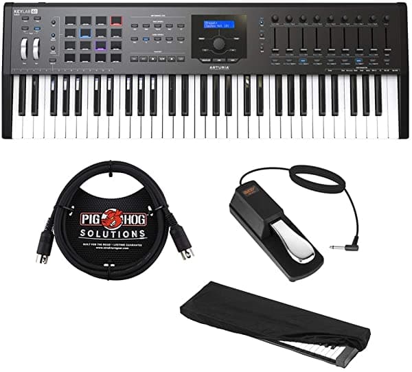 Arturia Keylab Mkii 61 - Controlador Y Software Midi (Negro) Con Cable Midi De 5.9 Ft Pedal De Sustain Y Cubierta Antipolvo Para Teclado (Mediano)