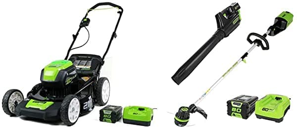 Greenworks Pro Stba80L210 - Cortacésped De Empuje Inalámbrico De 80 V Y 80 V Sin Escobillas + Combo De Soplador De Hojas Batería De 2 Ah Y Cargador Incluido