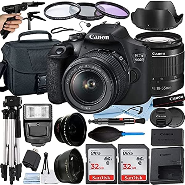 Acell Canon Eos 2000D (Rebel T7) Cámara Réflex Digital Con Lente Ef-S De 0.709-2.165 In + Paquete De Accesorios A-Cell Incluye 2 Unidades De Tarjetas De Memoria Sandisk De 32 Gb + Flash + Funda + Mucho Más