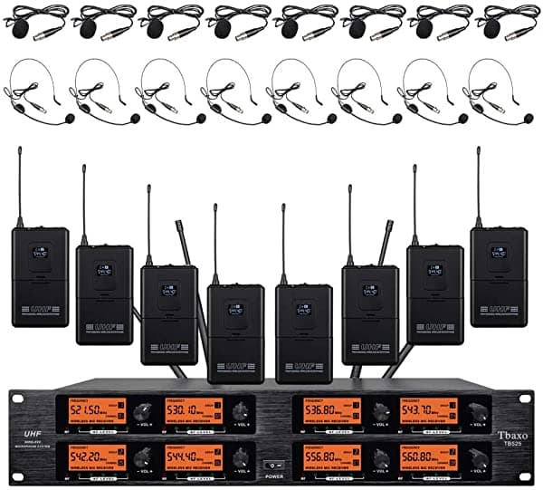 WENWEN Sistema De Micrófono Inalámbrico Pro Audio 8 Canales Frecuencia B Uhf 8 Lavalier Bodypacks 8 Micrófonos De Solapa 8 Auriculares Para Sistema De Karaoke Reunión Iglesia Conferencia Boda Fiesta