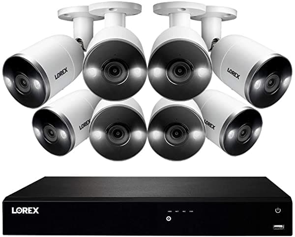 Lorex Sistema De Cámara De Seguridad 4K Nvr Fusion De 16 Canales De 3 Tb Con 8 Cámaras De Disuasión Ip Poe De Metal Detección De Movimiento N86263T-88AB-E