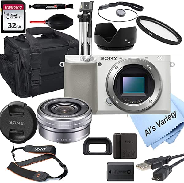 Sony Alpha A6100 (Blanco) Cámara Digital Sin Espejo Con Lente De 0.630-1.969 In + Tarjeta De 32 Gb Trípode Funda Y Más (Paquete De 18 Piezas)