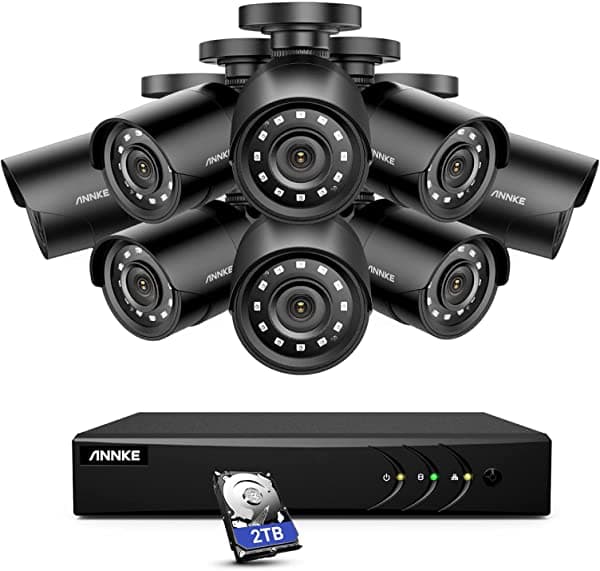 Annke Sistema De Cámara De Seguridad De Vigilancia Ai Fhd De 16 Canales 5 Mp Lite Con Disco Duro De 2 Tb Y Cámaras Cctv Impermeables De 8 X 2 Mp Para Exteriores Detección Inteligente De Vehículos Humanos Visión Diurna/Nocturna Visión Remota De Teléfonos Inteligentes AU-DW61LD2-V4-58BH-V1