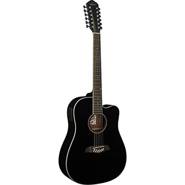 Oscar Schmidt OD312CEB Guitarra Electroacústica 12 Cuerdas Para Diestros, Gloss Black, Cutaway tipo Dreadnought OG312CEB