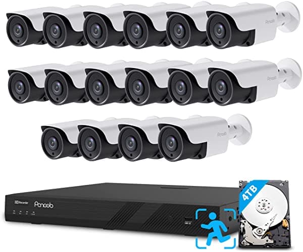 Panoob Sistemas De Cámara De Seguridad 4K Poe De 16 Canales Nvr De 4K/8Mp Con Disco Duro De 4Tb 16 Unidades Con Cable De 8Mp Ultra-Hd De 0.142 In Detección Humana Inteligente Sistema De Cámaras Balas De Seguridad Ip Para Negocios En Casa Grabación De Audio 24/7 8MP16CH16B