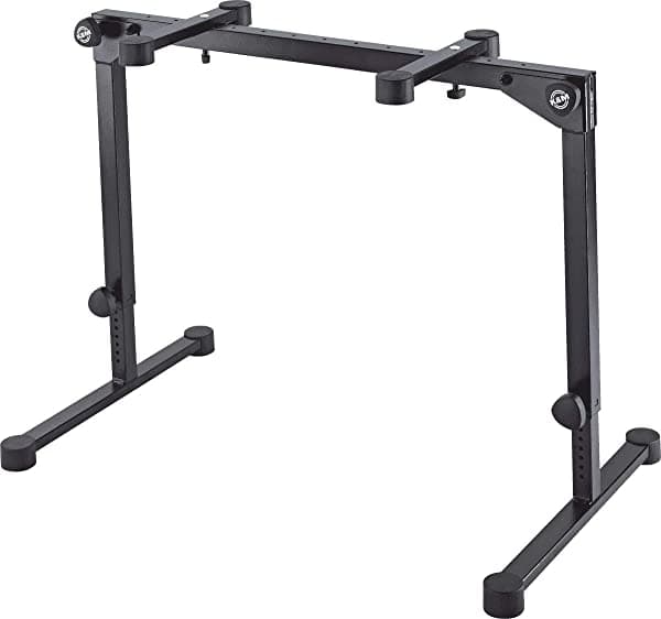 K&M Omega Pro 18820 Soporte de Teclado | Altura Ajustable | Brazos de Soporte | Patas Plegables | Compatible con Accesorios 2do/3er Nivel | Negro