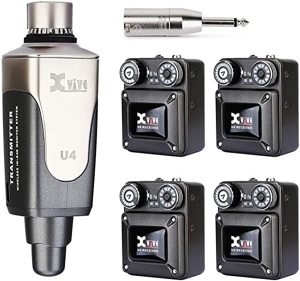 Xvive U4R4 Sistema inalámbrico de monitoreo In-Ear, transmisor y receptor cinturón para estudio, ensayos de banda y actuaciones en vivo. U4-XV