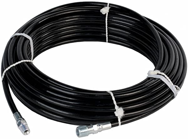 Schieffer Co. 4800 Psi Paquete De Cuatro (1/8 Pulgadas X 100 Pies). Manguera Termoplástica Negra Para Alcantarillado Con Mpt De 1/4 Pulgadas. Extremo De Tierra Y Adaptador De 1/4 Pulgadas