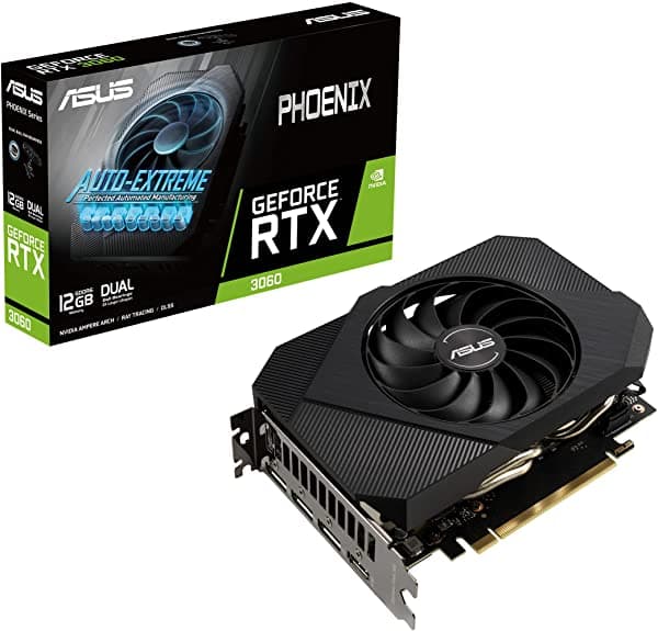 Asus Phoenix Nvidia Geforce Rtx 3060 V2 - Tarjeta Gráfica Para Juegos Pcie 4.0 Memoria Gddr6 De 12 Gb Hdmi 2.1 Displayport 1.4A Diseño De Ventilador De Tecnología Axial Placa Trasera Protectora Rodamientos De Ventilador De Doble Bola Auto-Extreme ‎PH-RTX3060-12G-V2