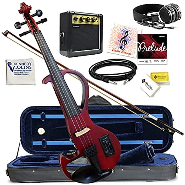 Atuendo Eléctrico De Borde De Buelo De Violín Tamaño Completo 4/4 (Rojo) - Con Estuche De Transporte Y Accesorios - Jack Para Auriculares - Recogida De Cerámica Piezoeléctrica - De Kennedy Violins