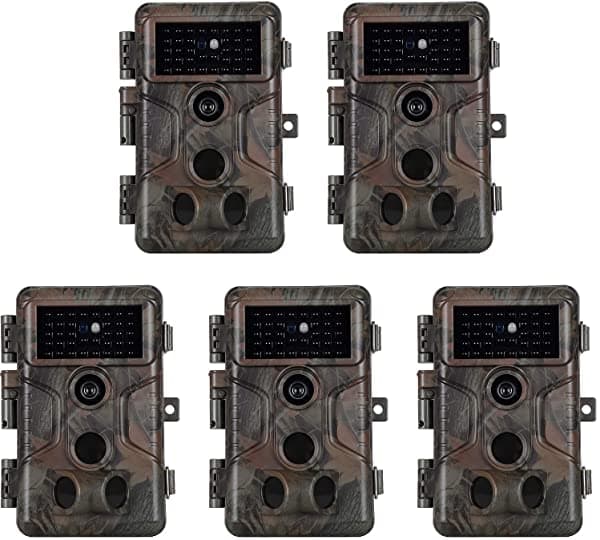 Agitato Paquete De 5 Cámaras De Sendero De 24 Mp 1080P H.264 Video Con Visión Nocturna De 100 Pies Sin Brillo 0.1S Activada Por Movimiento Ip66 Impermeable Para Caza De Vida Silvestre Al Aire Libre Y Vigilancia De Seguridad En El Hogar