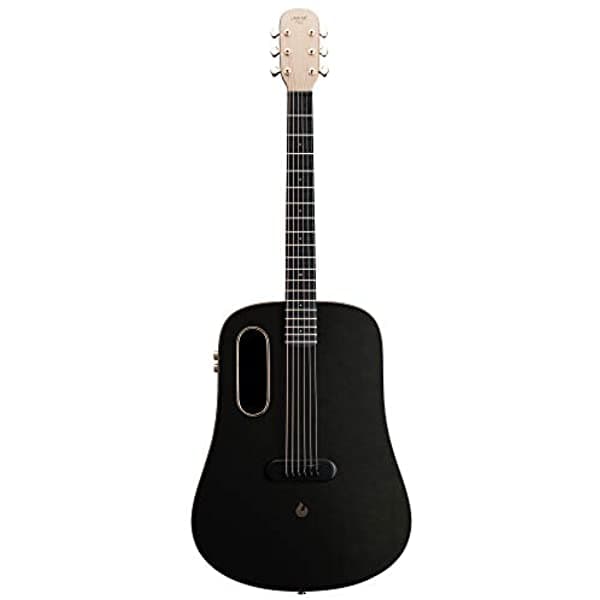 Lava Me Pro Guitarra electroacústica profesional de fibra de carbono de 41 pulgadas con efectos, púa, funda y cable de carga (FreeBoost negro dorado)